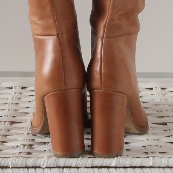 Nine West Tan Leather Knee High Boots Block Heel Pointed Toe Riding Boots Size 6 - Picture 7 of 11